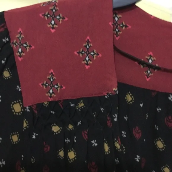 free people black & red faux wrap blouse fitted waist  sz. s - Picture 4 of 14